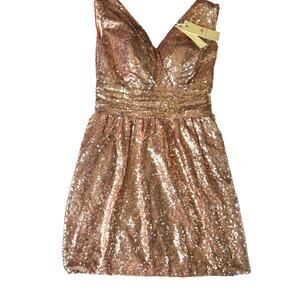 Jaeden Rose Gold Sequin V-Neck Cocktail Dress Homecoming Party Size 8 NWT